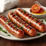 Grilled Vienna sausages served with parsley and cherry tomatoes